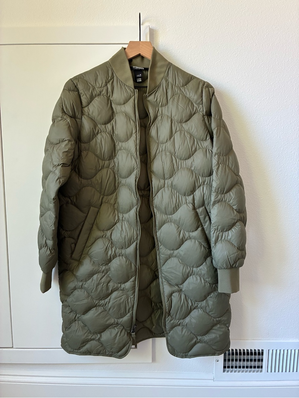 Eddie Bauer Olive Green Quilted Long Puffer Jacket